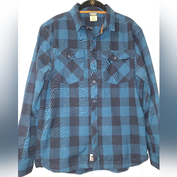 RAB Boundary Blue and Black Plaid Button-Up Flannel Shirt Size Large - Picture 1 of 8